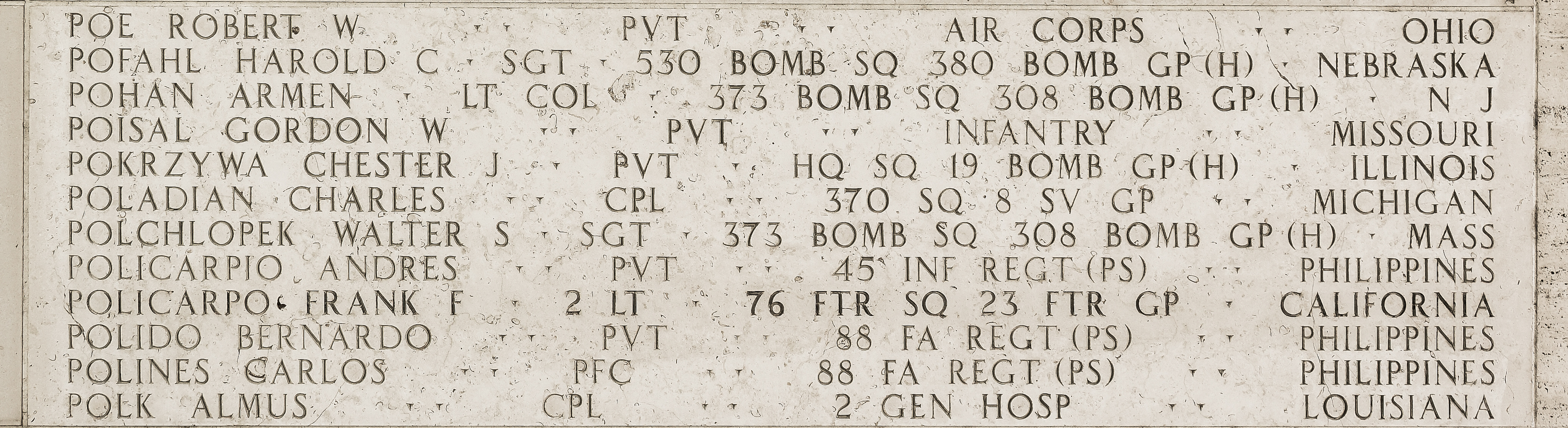 Frank F. Policarpo, Second Lieutenant